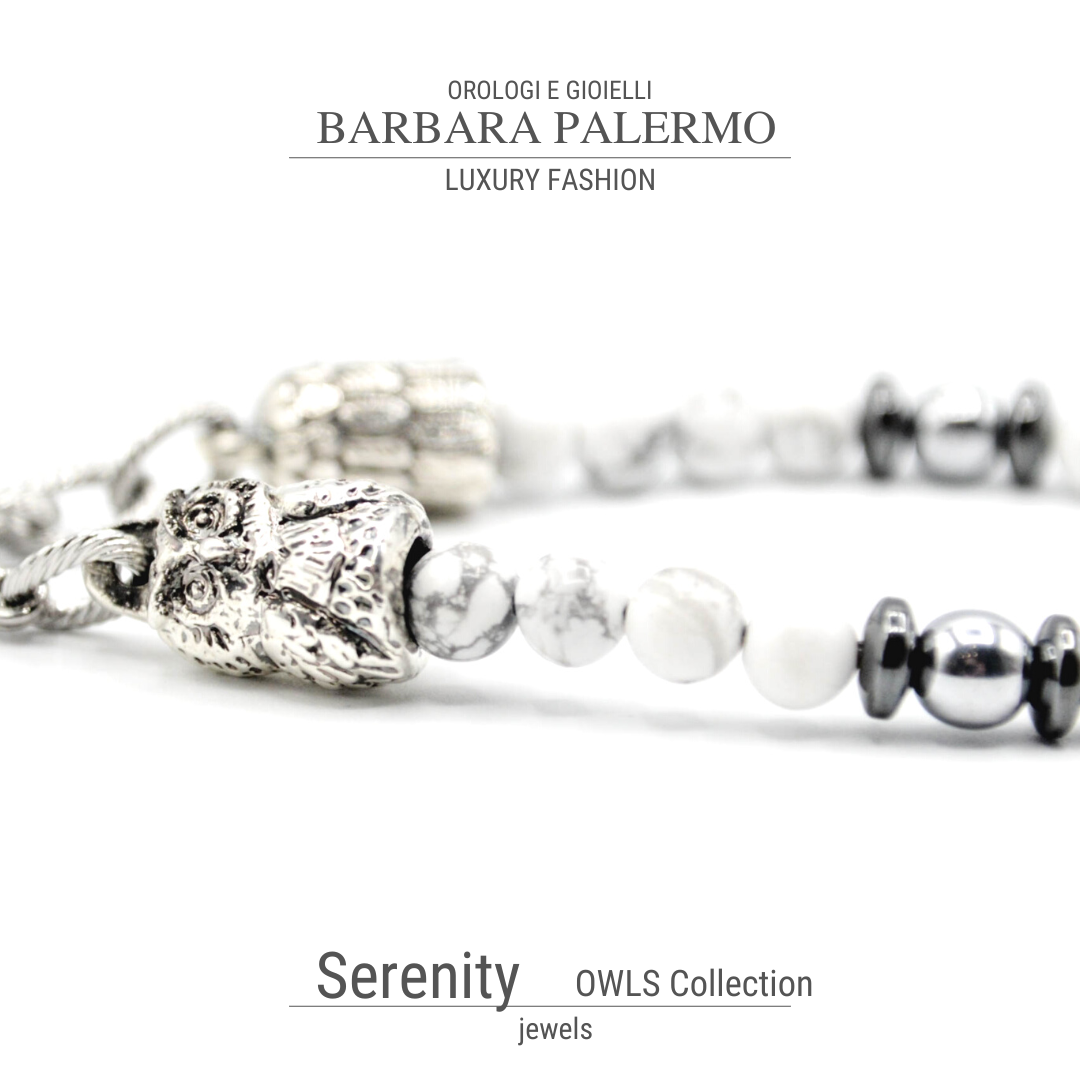 Serenity - Bracciale in Howlite e Ematite con Gufo