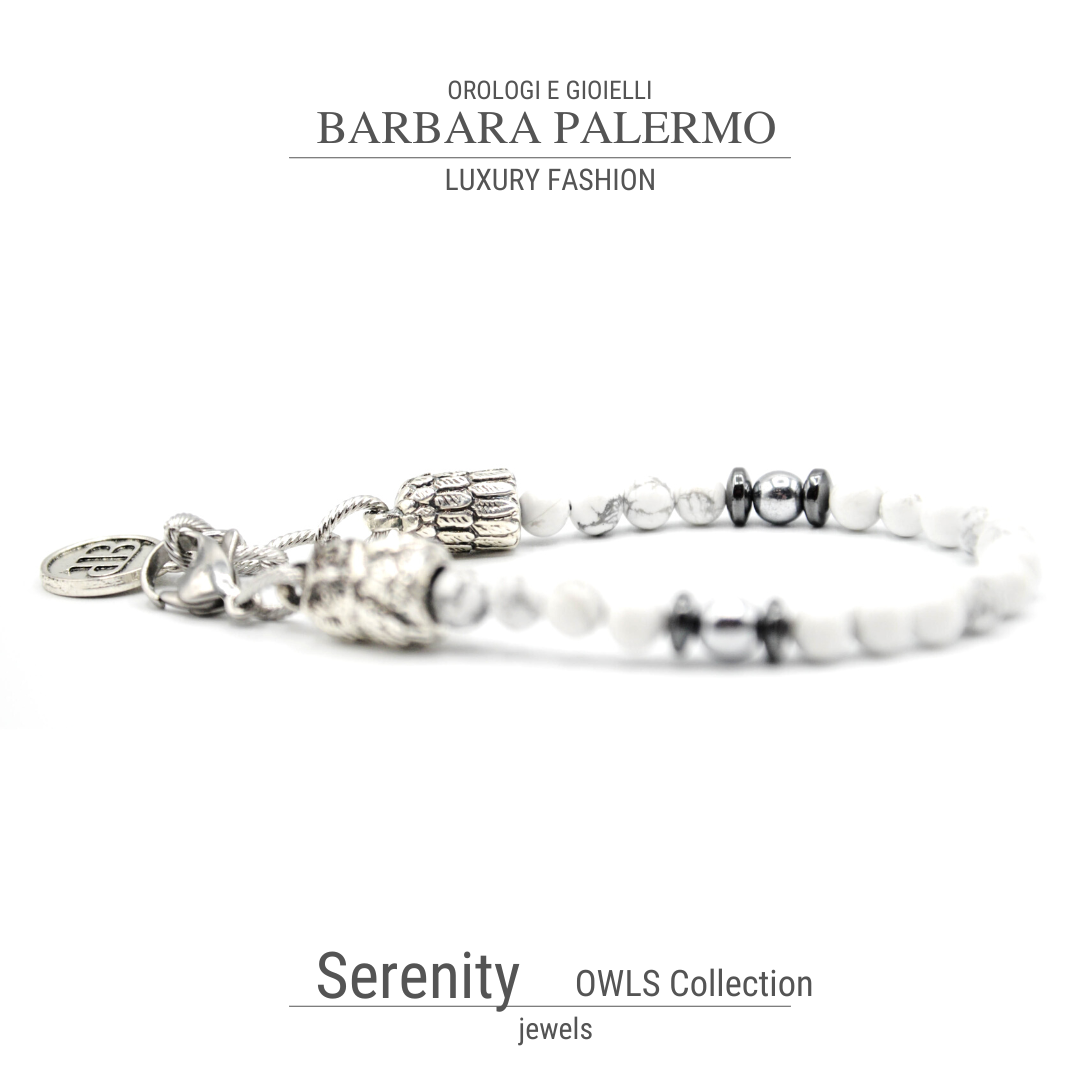 Serenity - Bracciale in Howlite e Ematite con Gufo