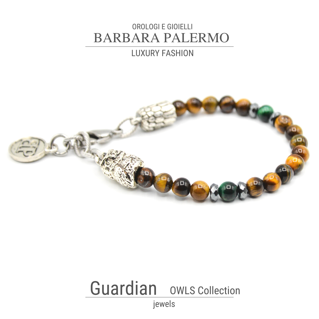 Guardian - Bracciale Occhio di Tigre con Gufo Argento
