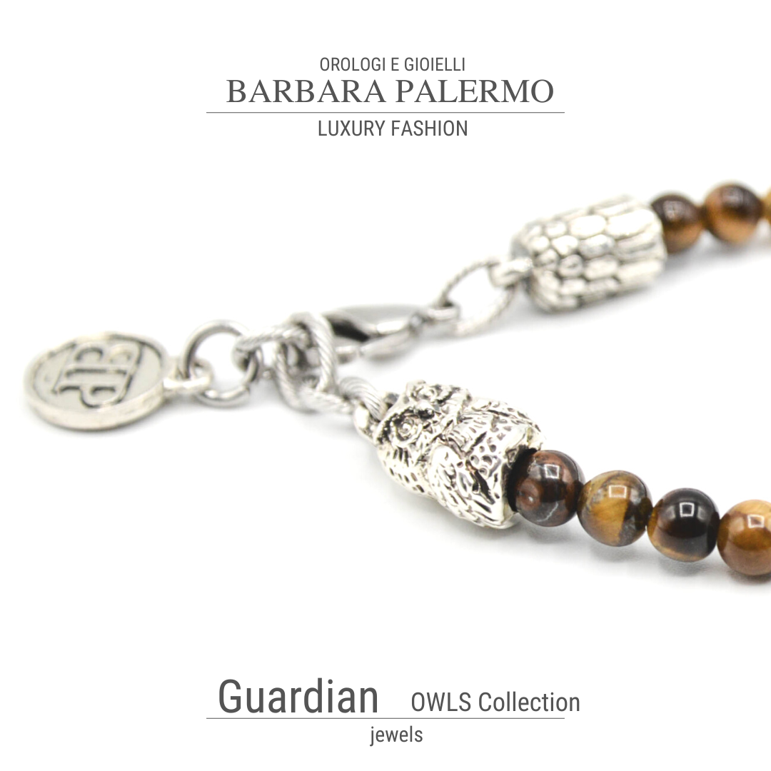 Guardian - Bracciale Occhio di Tigre con Gufo Argento