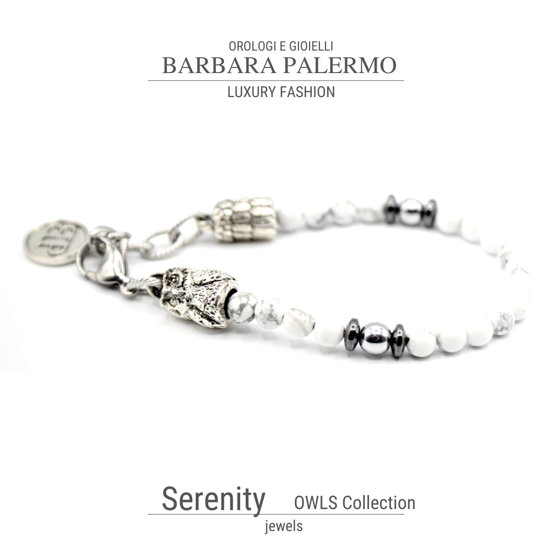 Serenity - Bracciale in Howlite e Ematite con Gufo