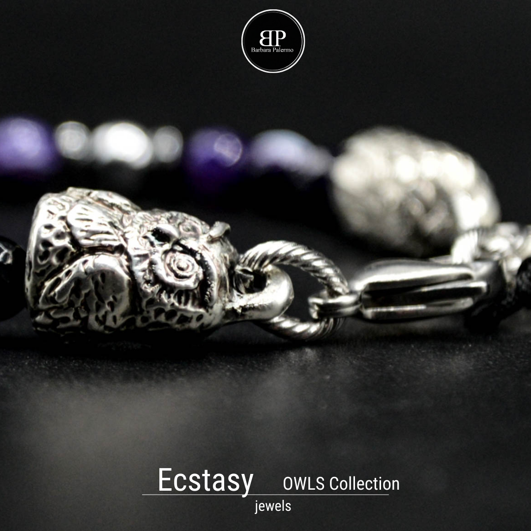 Bracciale Ecstasy - Agata Viola Sfaccettata & Gufo d'Argento