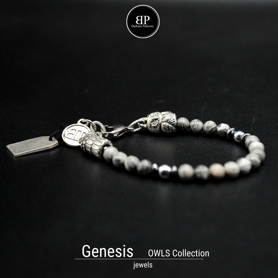 Genesis: Bracciale Agata fossile con Gufo