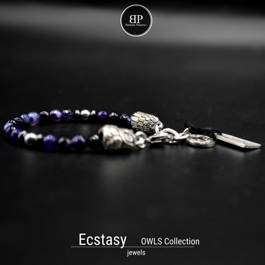 Bracciale Ecstasy - Agata Viola Sfaccettata & Gufo d'Argento