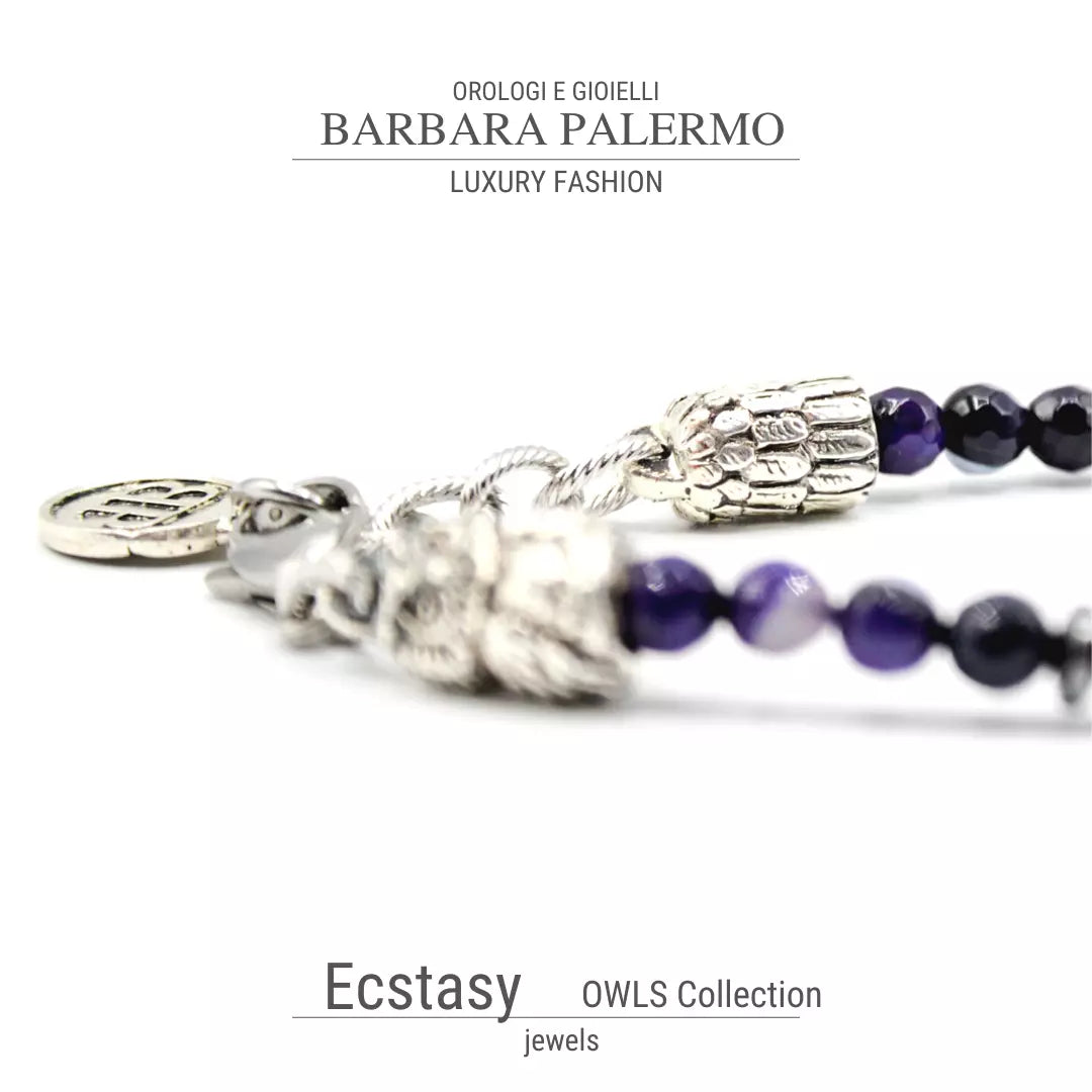 Bracciale Ecstasy - Agata Viola Sfaccettata & Gufo d'Argento