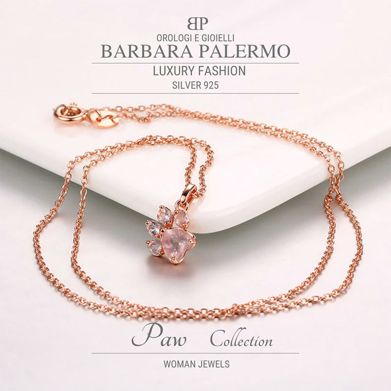 Paw: collana in argento 925 con pietre in Quarzo Rosa placcata in oro –  Barbara Palermo