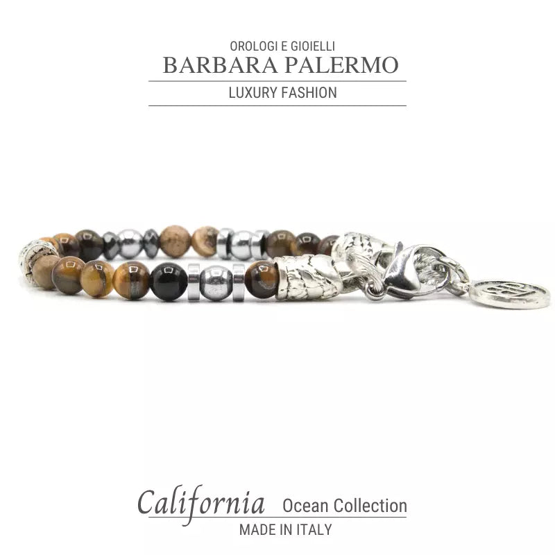 Bracciale Paesina occhio di tigre ed Ematite Argento Ocean California