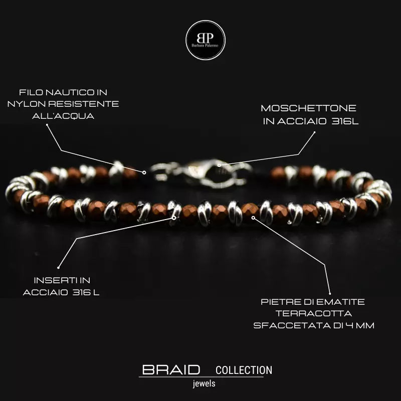 Bracciale nautico acciaio ed ematite Braid Terra Cotta