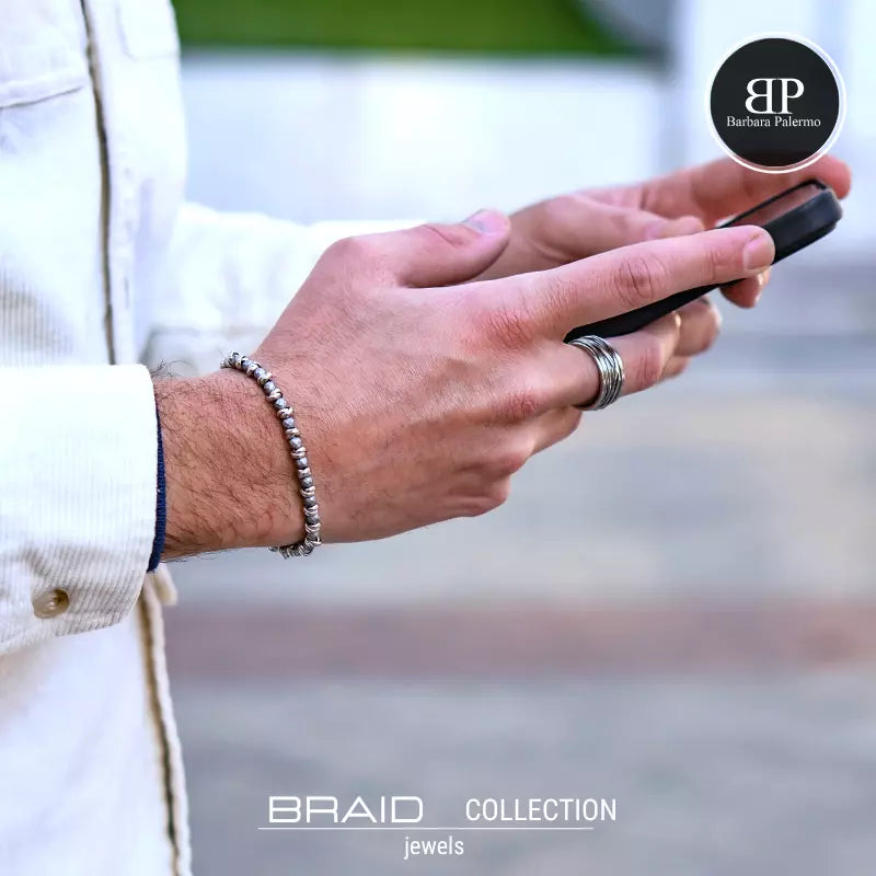 Bracciale nautico acciaio ed ematite Braid argento
