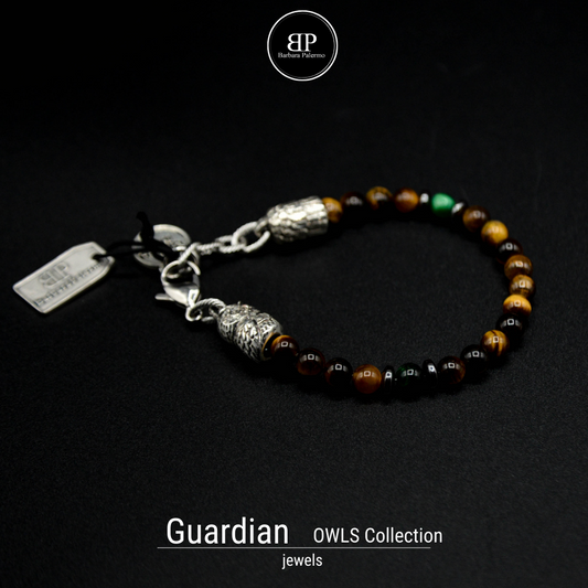 Guardian - Bracciale Occhio di Tigre con Gufo Argento