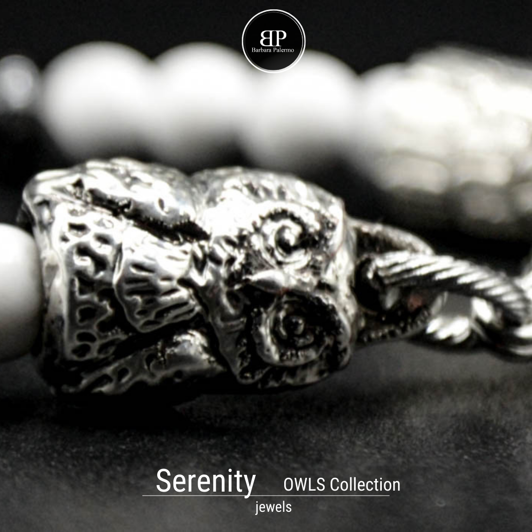 Serenity - Bracciale in Howlite e Ematite con Gufo