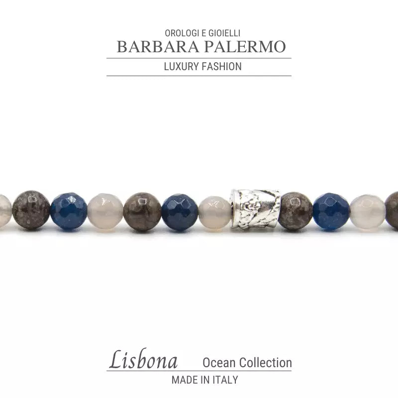 Graues Achat-Obsidian-blaues Achat-Ozean-Lissabon-Armband