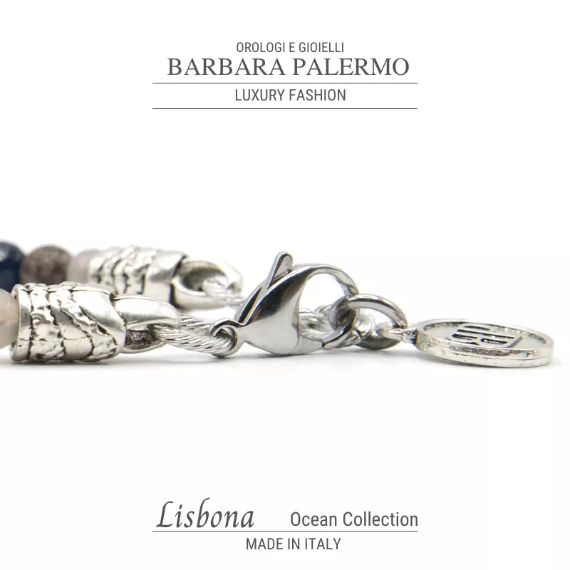 Graues Achat-Obsidian-blaues Achat-Ozean-Lissabon-Armband