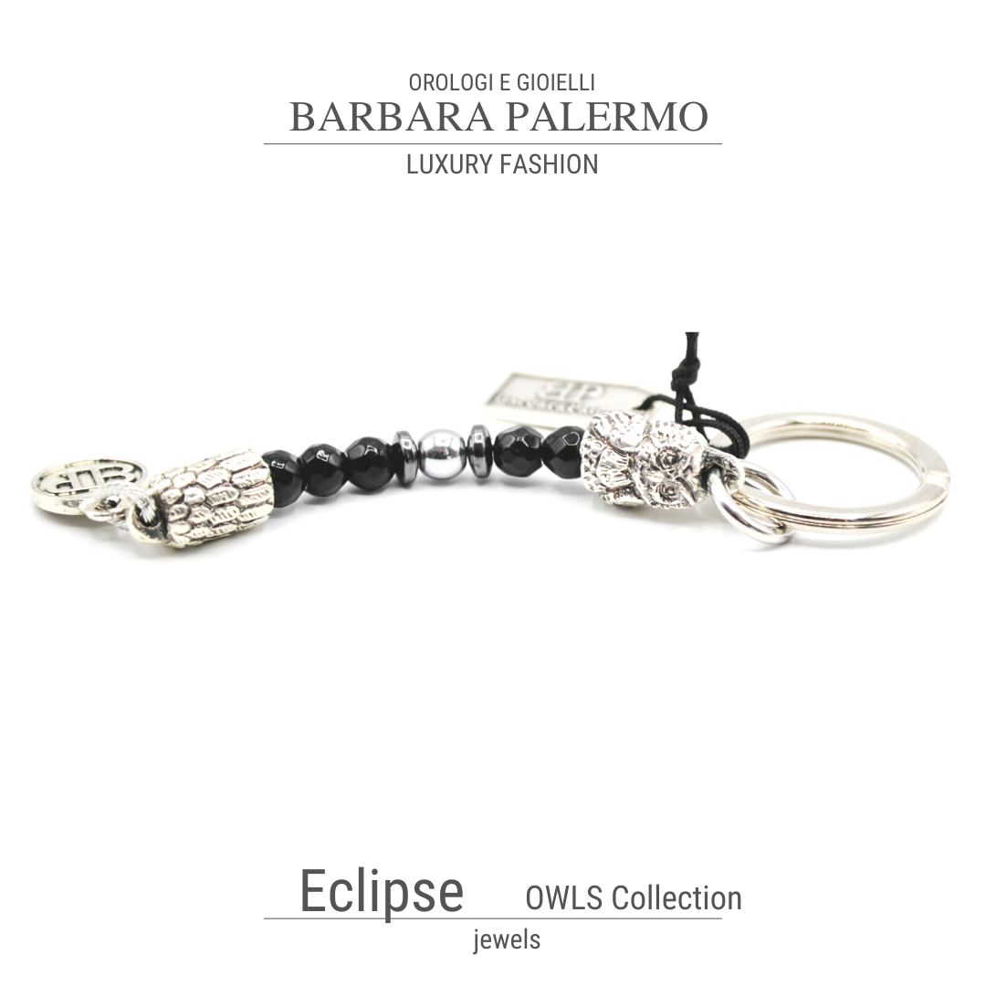 Porta chiave gufo in pietre onice nero sfaccettato Eclipse