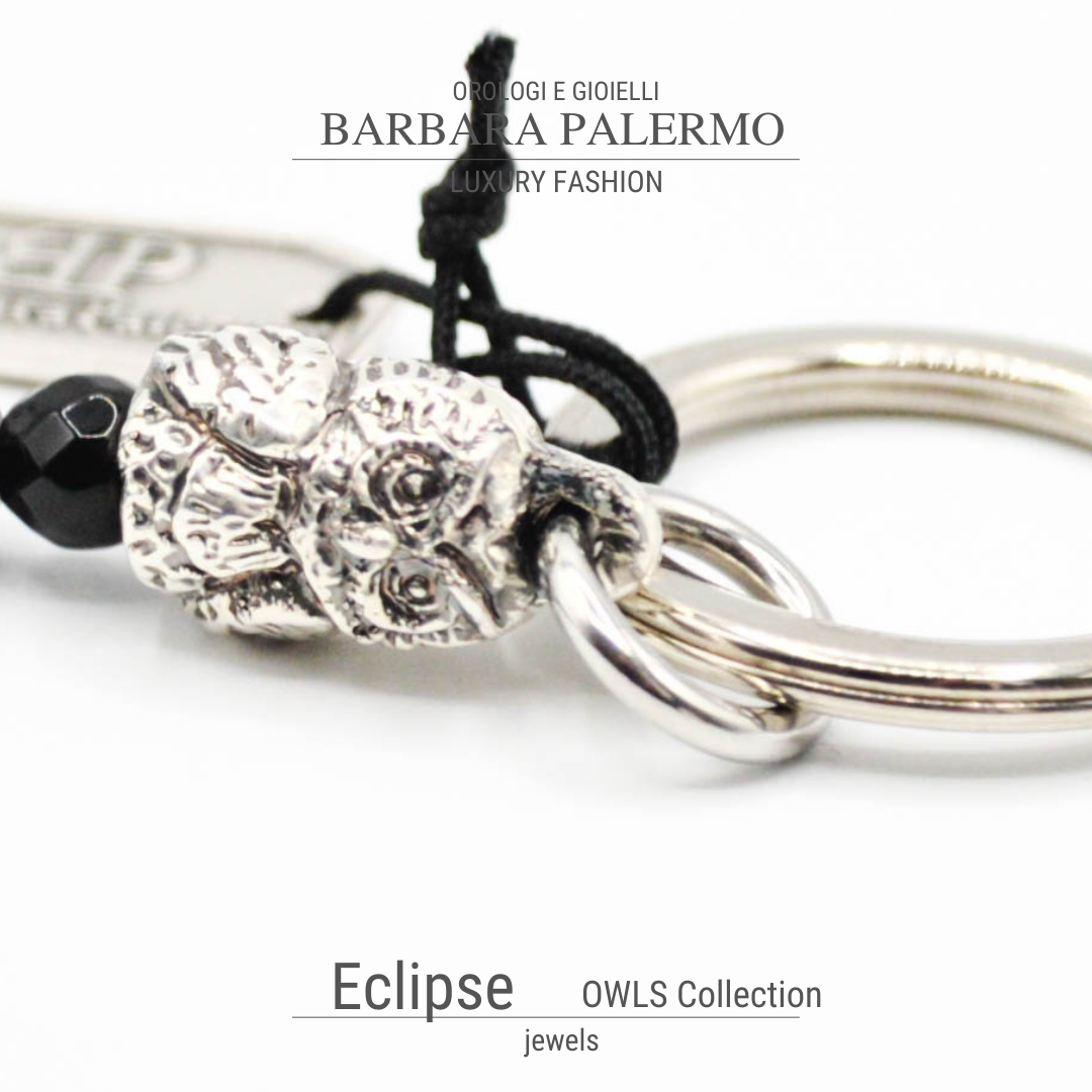 Porta chiave gufo in pietre onice nero sfaccettato Eclipse