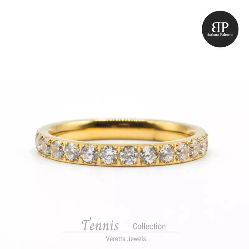 Veretta acciaio 316 L placcatura oro 18k zirconi bianchi