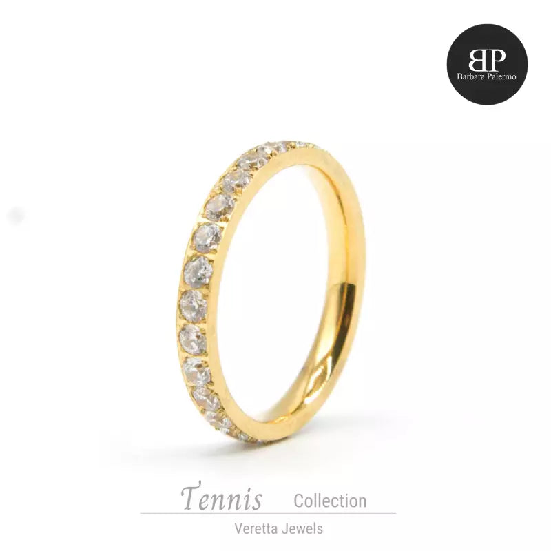 Veretta acciaio 316 L placcatura oro 18k zirconi bianchi