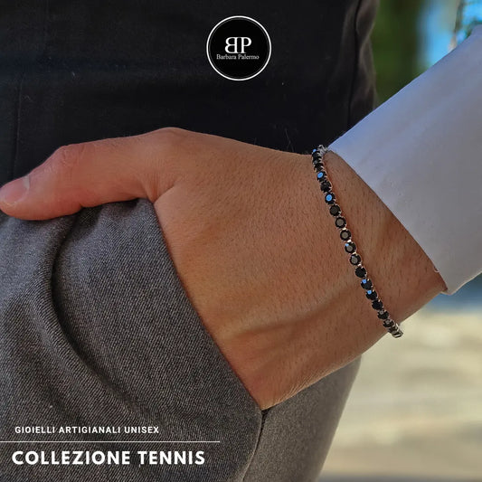 Bracciale Tennis Acciaio con Zirconi Neri Placcato Titanio