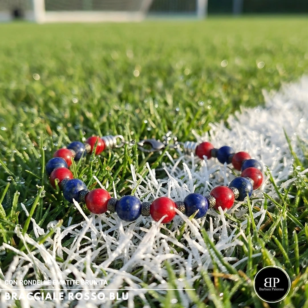 Bracciale Rosso Blu Lapis e Agata Rossa rondelle brunite