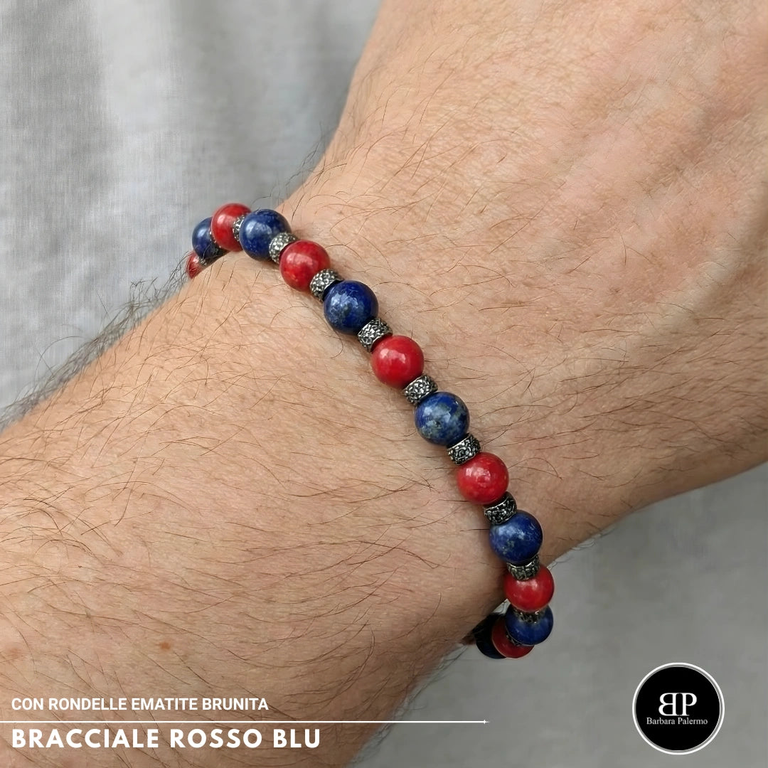 Bracciale Rosso Blu Lapis e Agata Rossa rondelle brunite