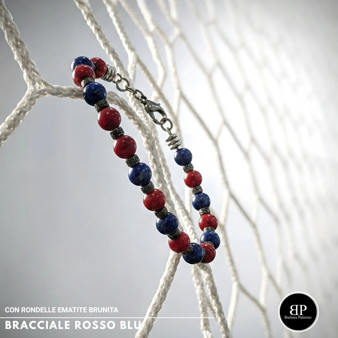 Bracciale Rosso Blu Lapis e Agata Rossa rondelle brunite