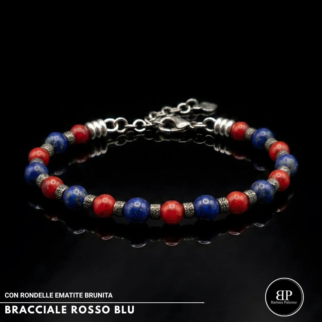 Bracciale Rosso Blu Lapis e Agata Rossa rondelle brunite