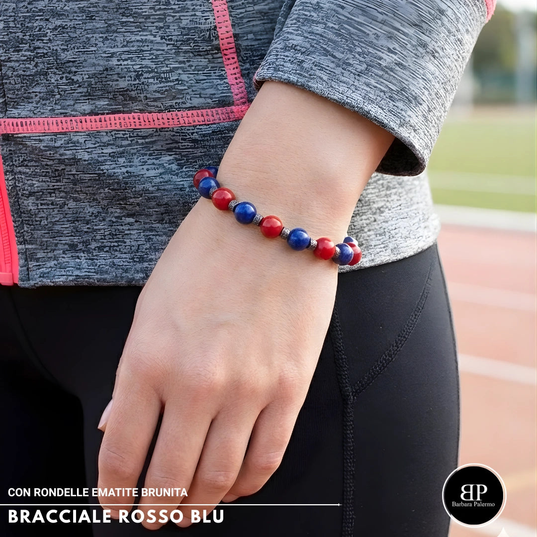 Bracciale Rosso Blu Lapis e Agata Rossa rondelle brunite