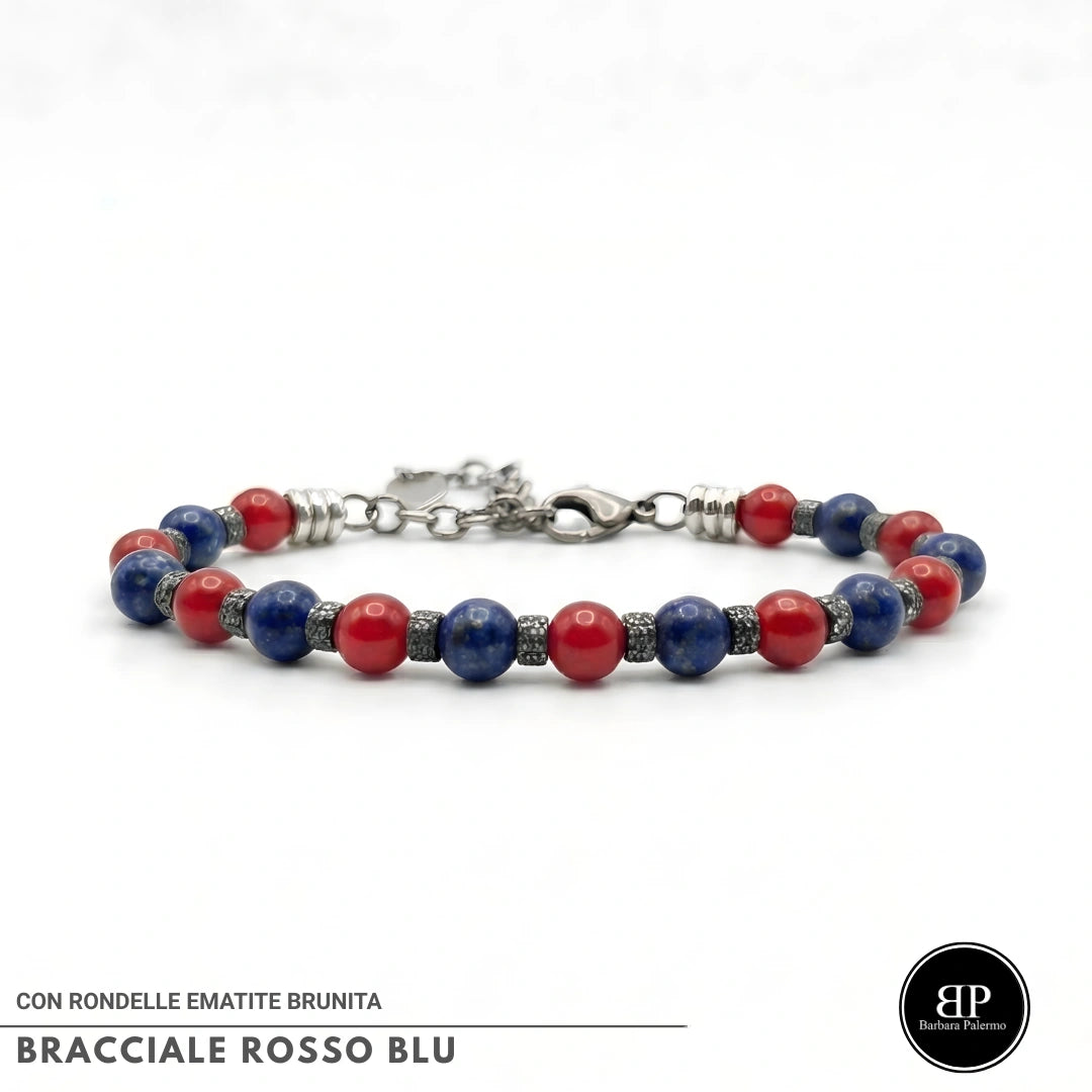 Bracciale Rosso Blu Lapis e Agata Rossa rondelle brunite
