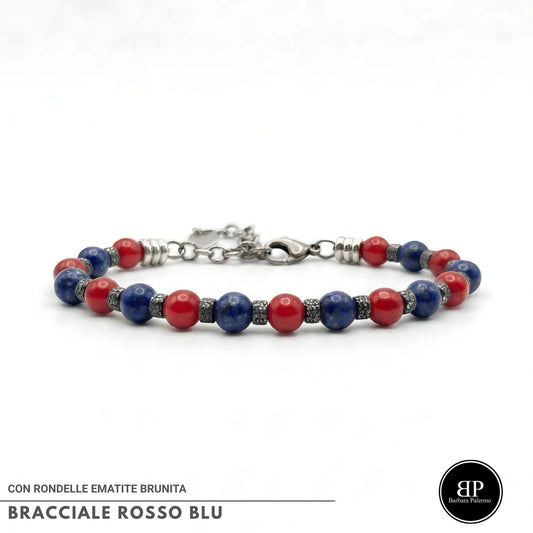 Bracciale Rosso Blu Lapis e Agata Rossa rondelle brunite