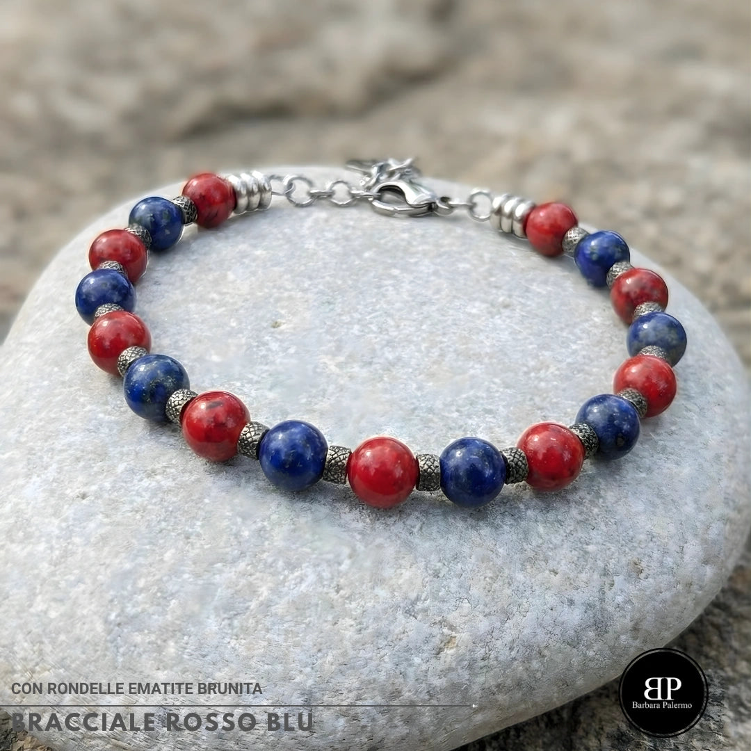 Bracciale Rosso Blu Lapis e Agata Rossa rondelle brunite