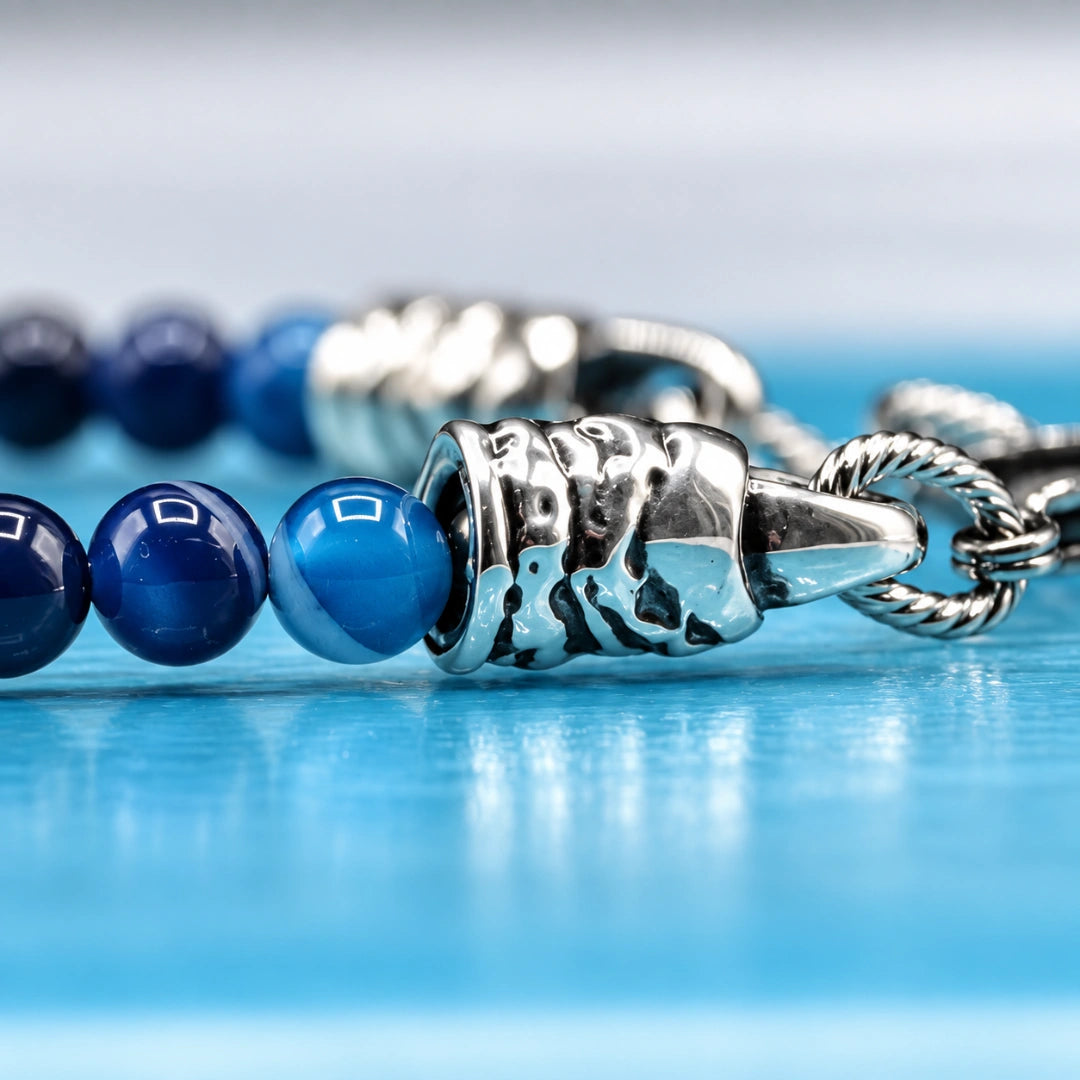Armband Obsidian Blauer Achat Hämatit Silber Ozean Miami