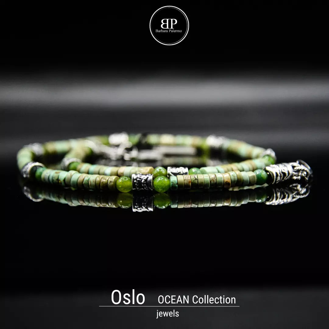 Halskette aus grünem Oslo-Achat und moosigem Howlith: Unvergleichliche Eleganz und Energie