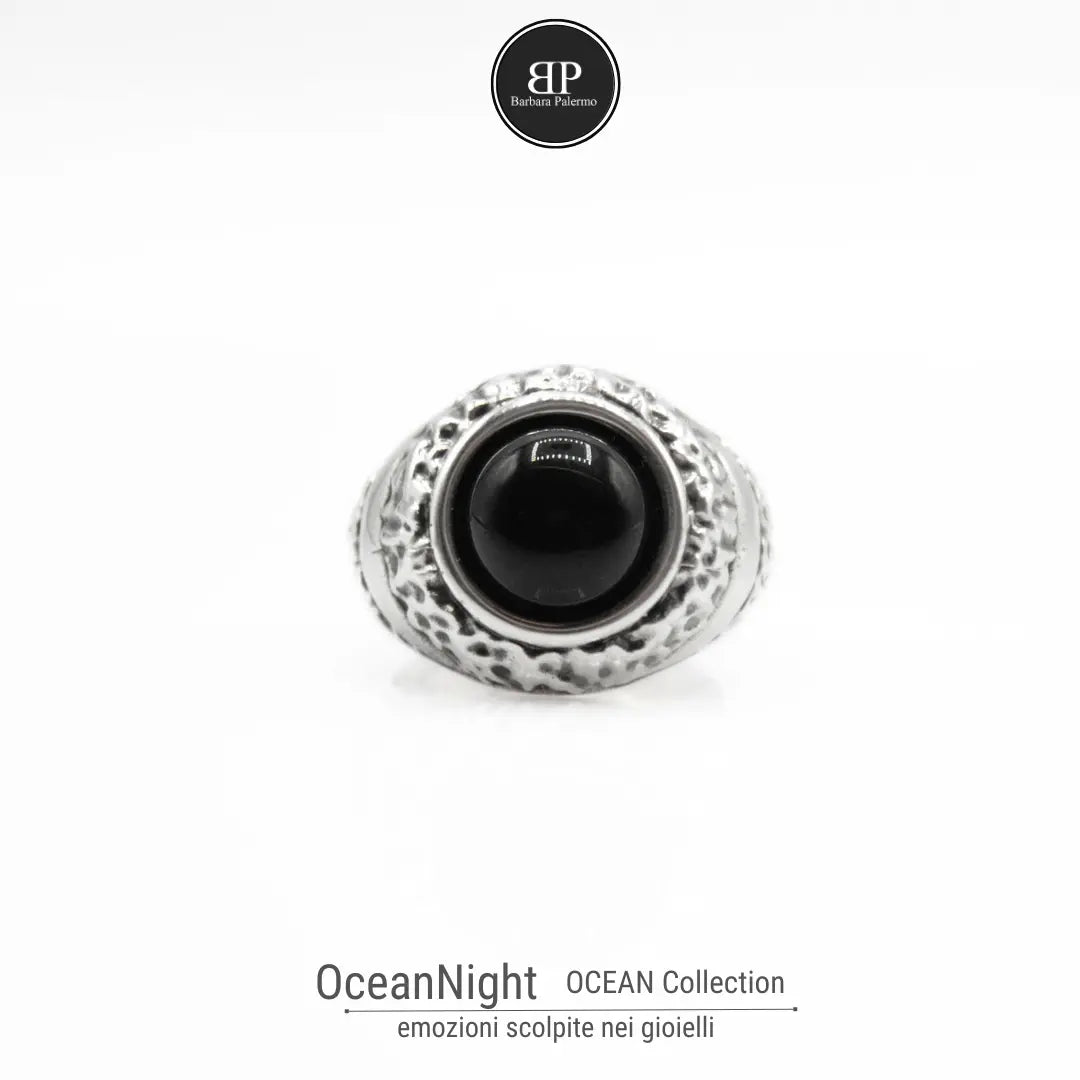 Anello pietra nera: OceanNight con agata