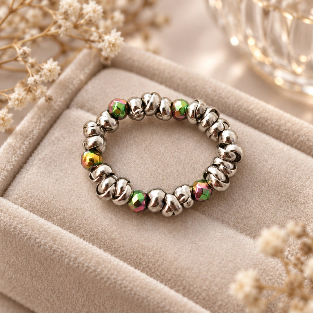 Anello Rainbow Knot Elastic con Ematite Multicolor Sfaccettata