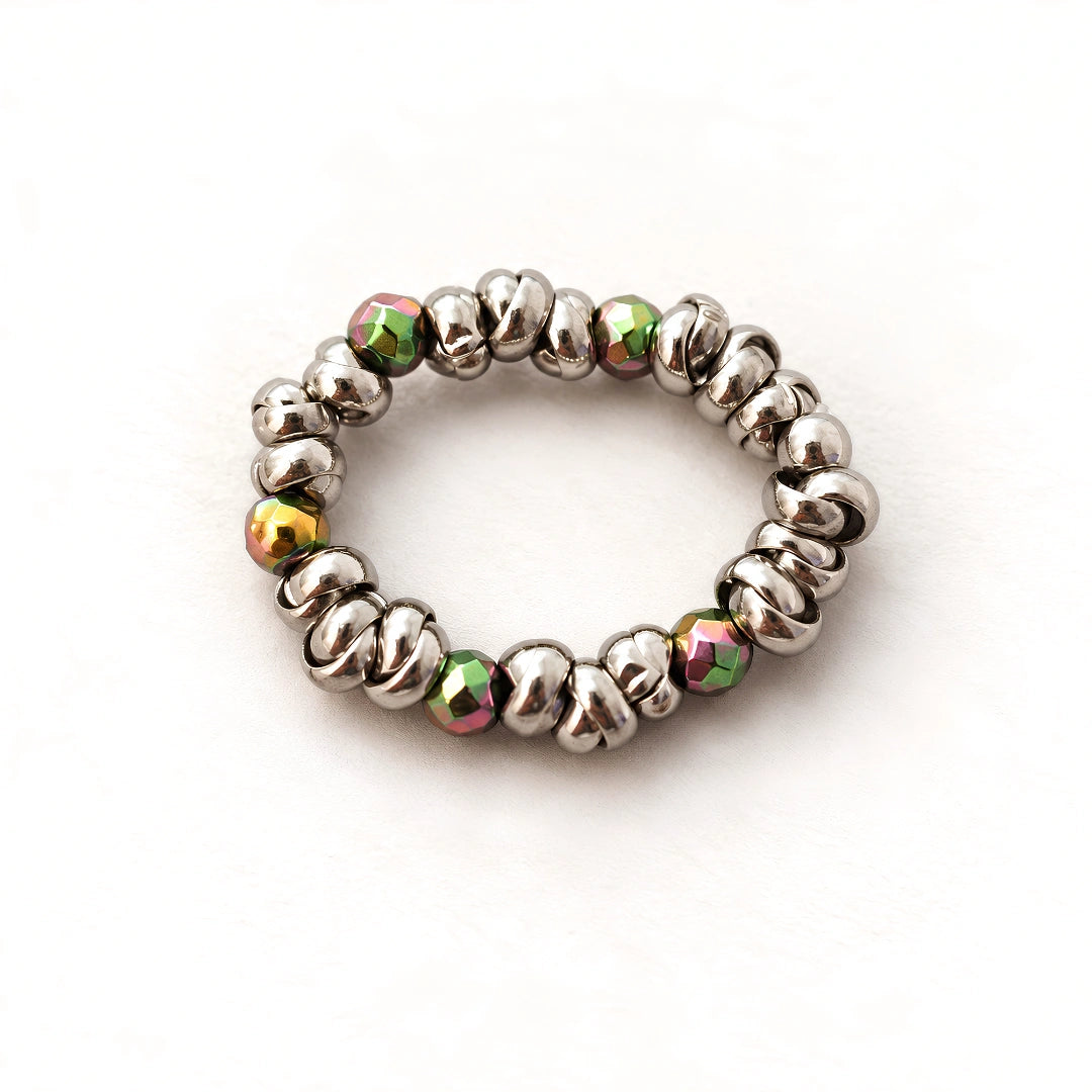 Anello Rainbow Knot Elastic con Ematite Multicolor Sfaccettata