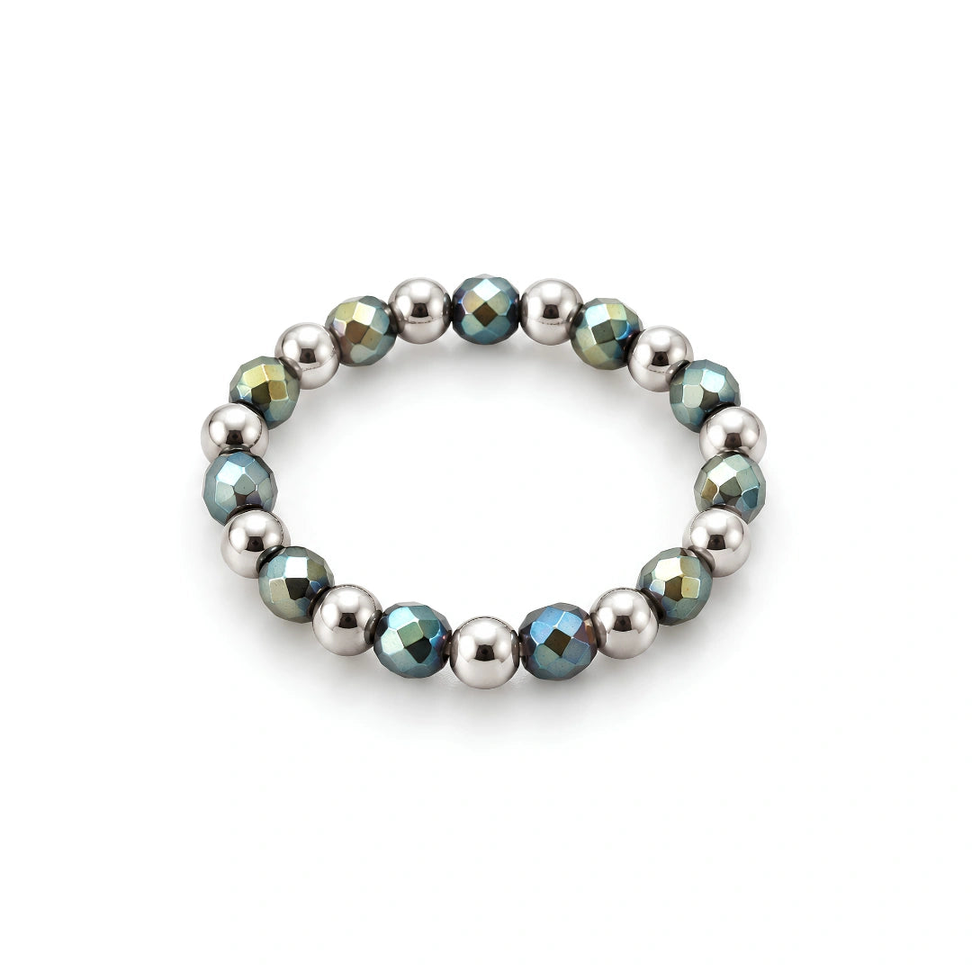 Anello Green Glow Elastic con Ematite Verde Lucida