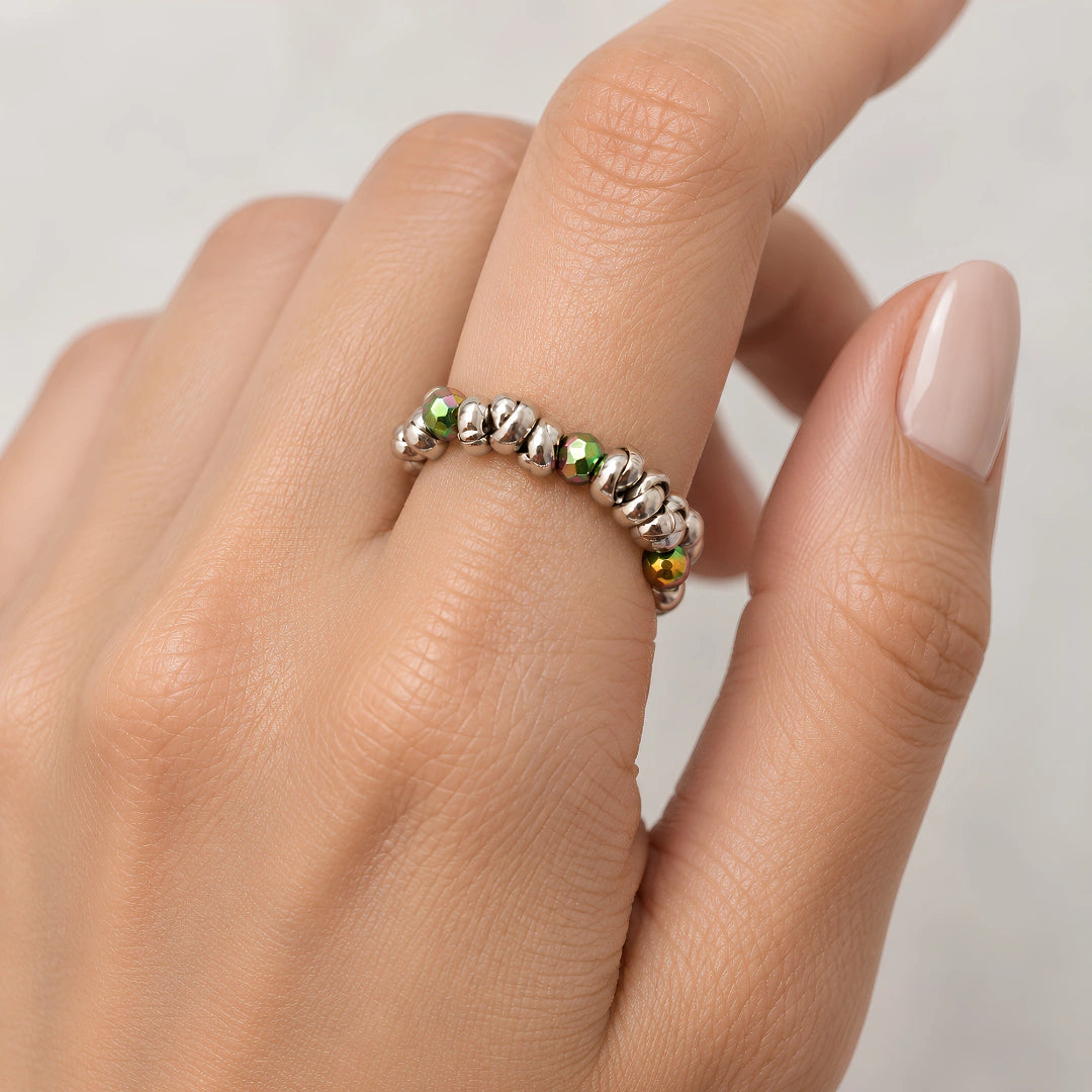 Anello Rainbow Knot Elastic con Ematite Multicolor Sfaccettata