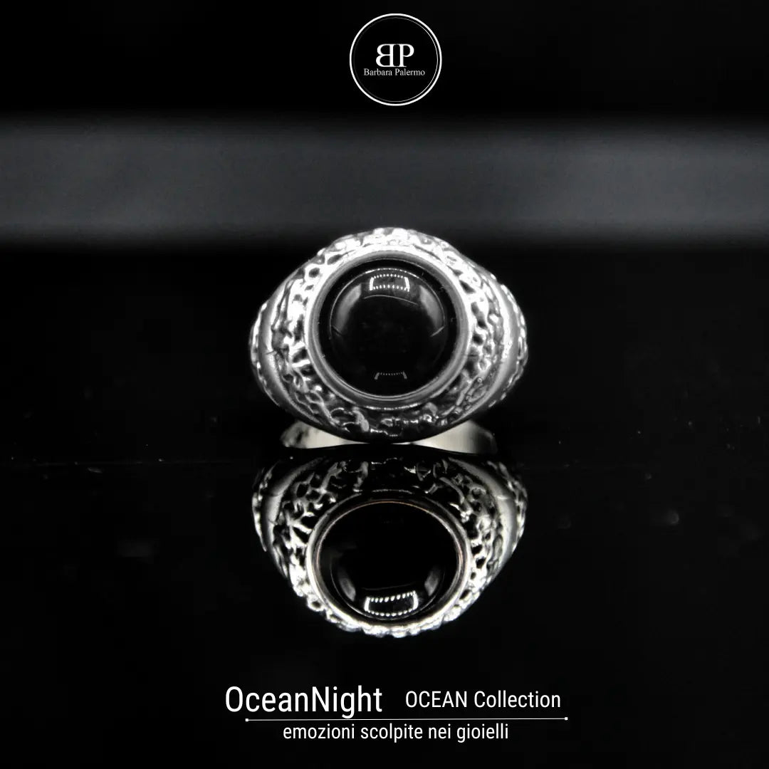 Anello pietra nera: OceanNight con agata