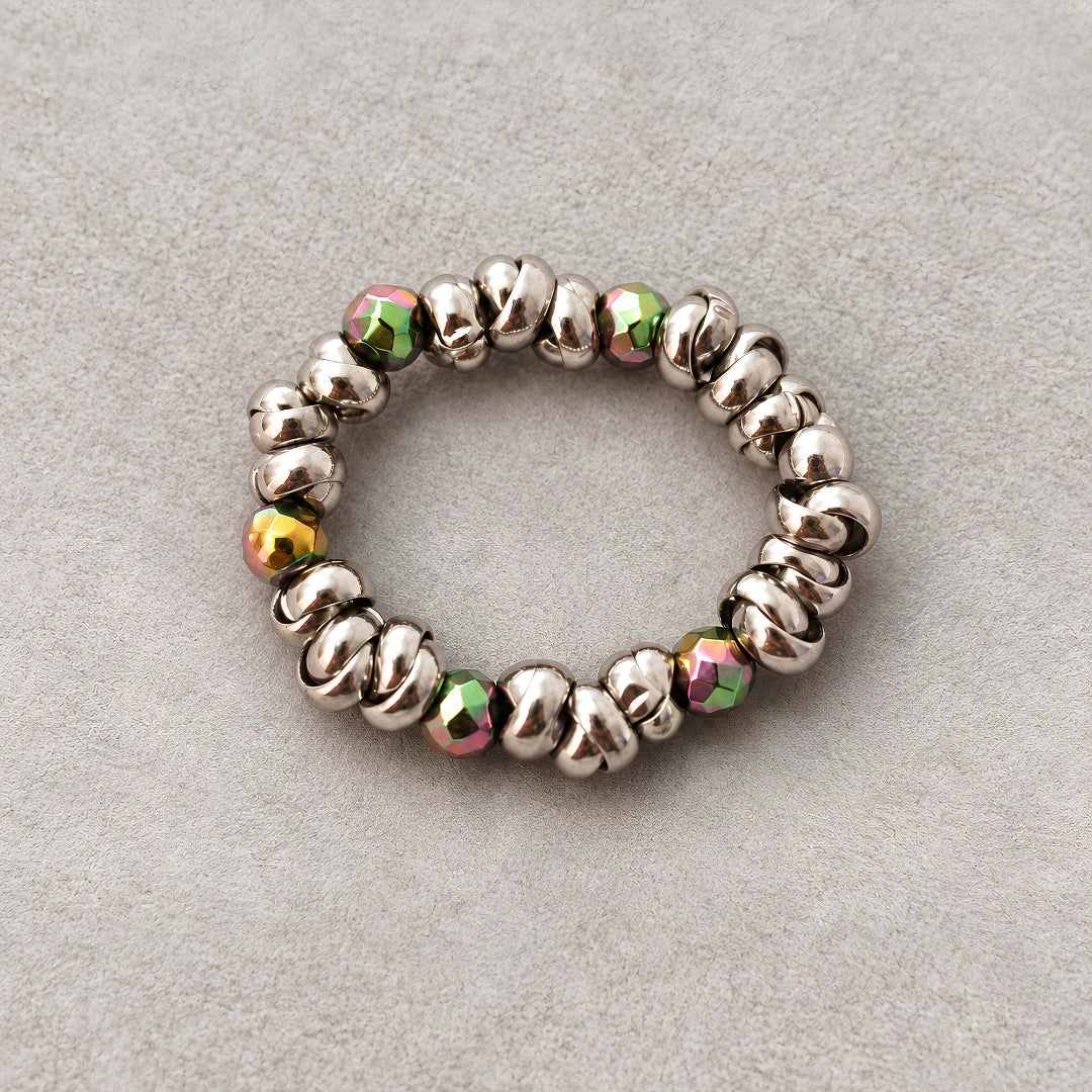 Anello Rainbow Knot Elastic con Ematite Multicolor Sfaccettata