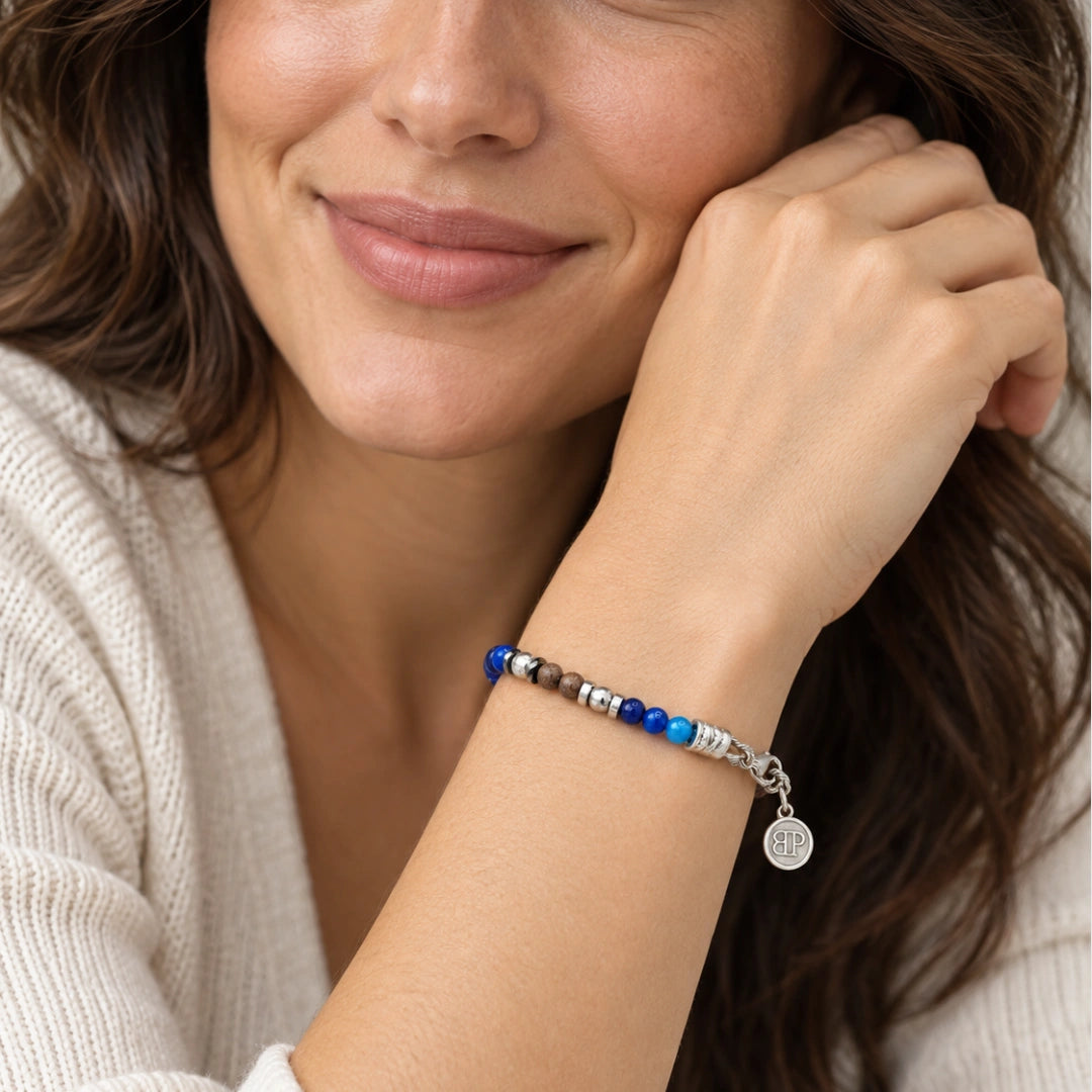 Armband Obsidian Blauer Achat Hämatit Silber Ozean Miami