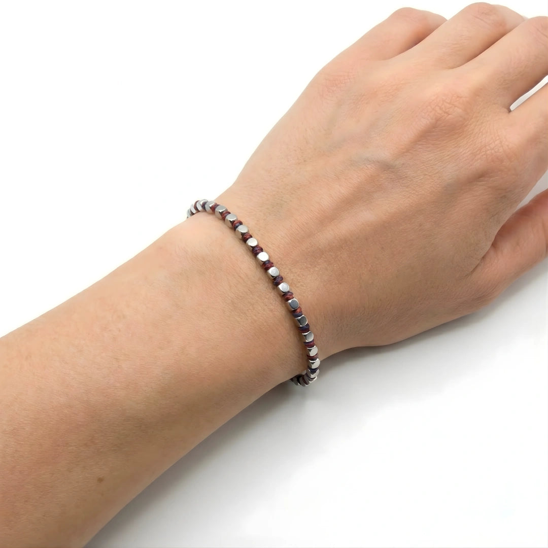 BRACCIALE LUMINEX ROSSO BLU  CUBOTTI EMATITE 3 MM