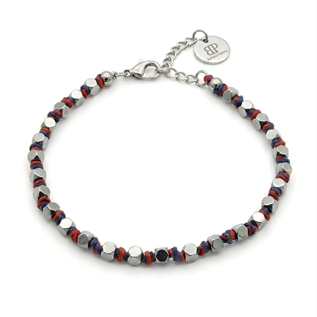 BRACCIALE LUMINEX ROSSO BLU  CUBOTTI EMATITE 3 MM