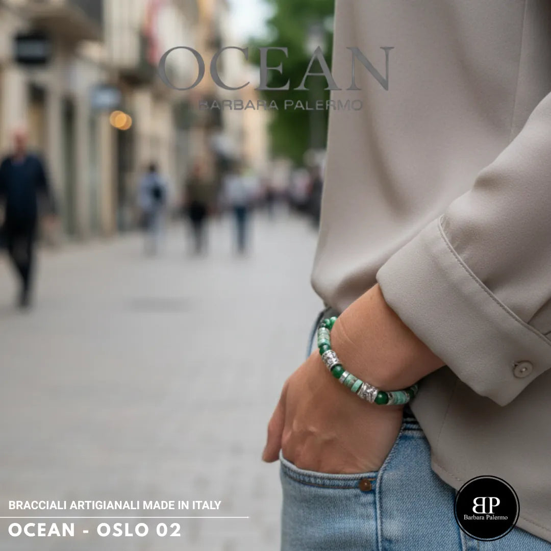 Bracciale Oslo 02 – Giada Verde, Howlite ed Ematite Argento
