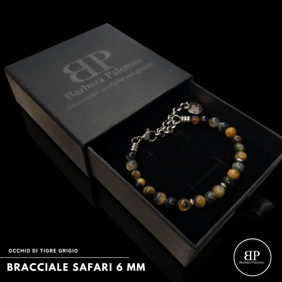 Bracciale Safari – Occhio di Tigre Grigio 6 mm