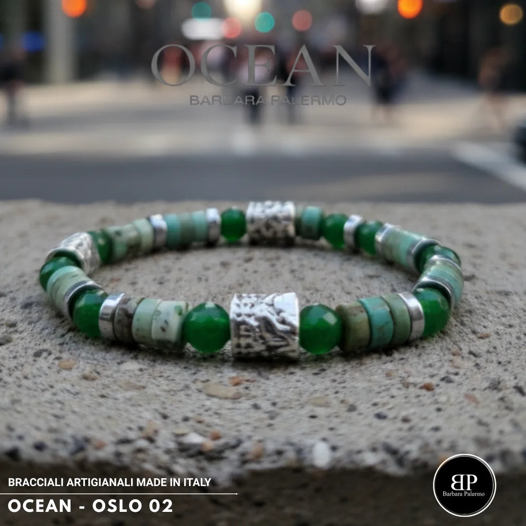 Bracciale Oslo 02 – Giada Verde, Howlite ed Ematite Argento
