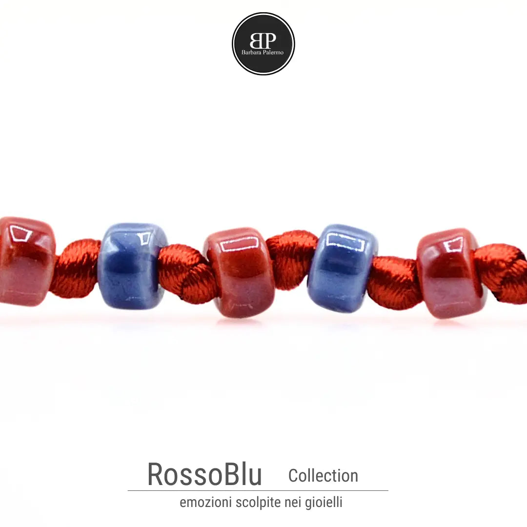 Bracciale Rosso Blu - Cordino e Rondelle di Ceramica 01