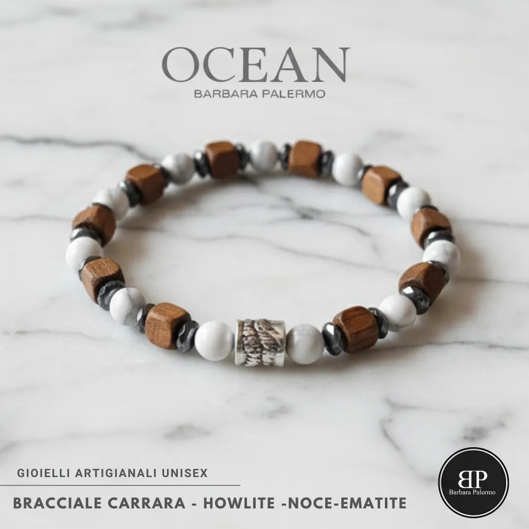 Bracciale Ocean Carrara – Howlite, Noce ed Ematite
