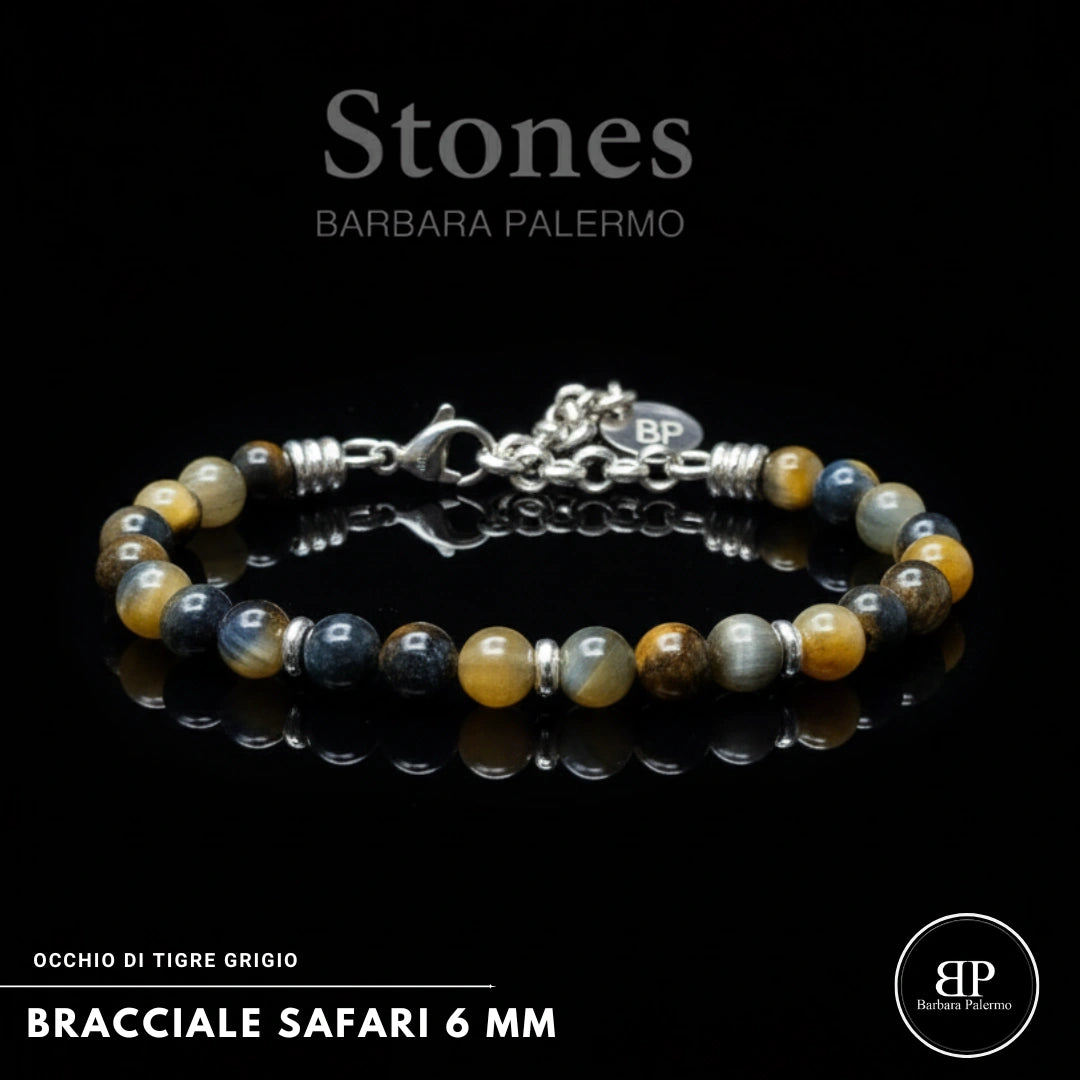Bracciale Safari – Occhio di Tigre Grigio 6 mm