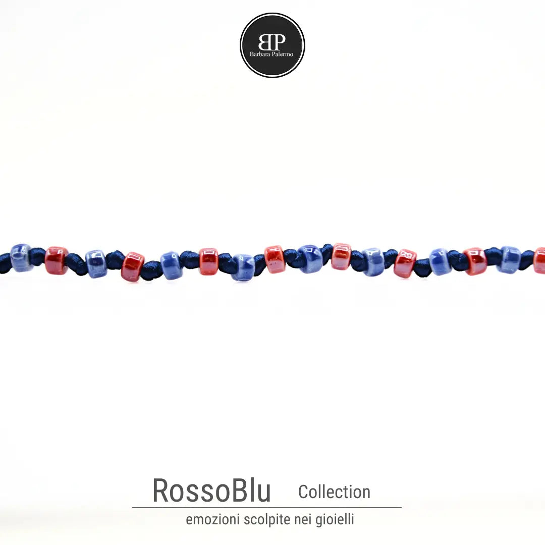 Bracciale Rosso Blu - Cordino e Rondelle di Ceramica 02