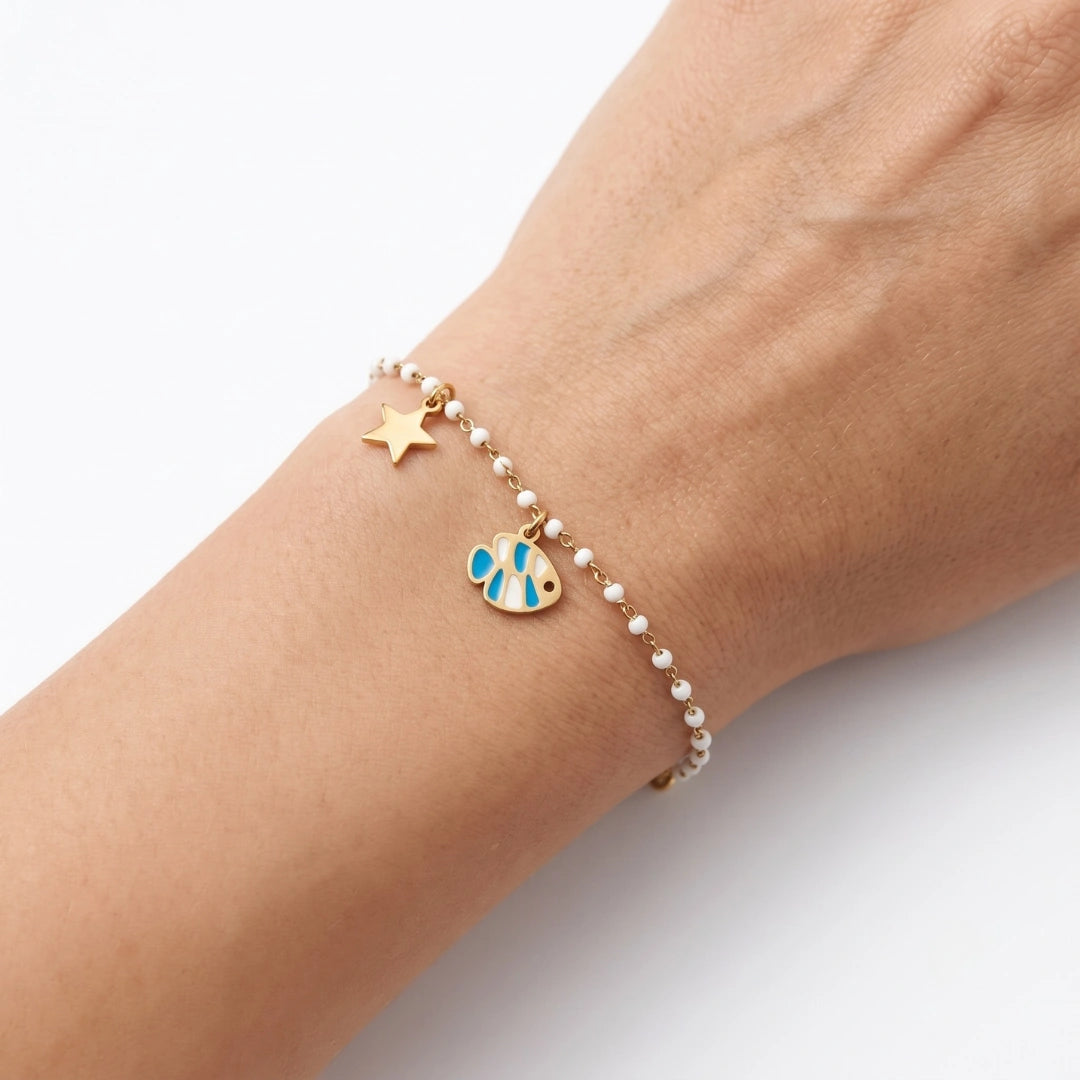 Bracciale Sea Onda Bianca con Pesciolino Azzurro e Stella